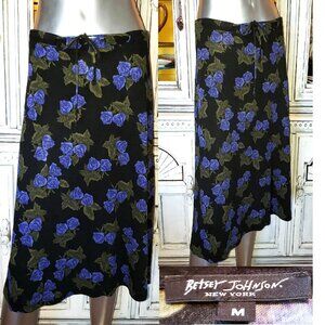 Betsey Johnson Dress Skirt Vintage New York 90s Black Rose Floral Wool Blend M